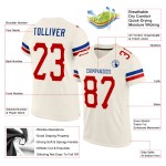 Maillot de football authentique en maille crème rouge-royal personnalisé Maillot de football authentique en maille crème rouge-royal personnalisé
