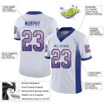 Maillot de football en maille blanc Drift personnalisé à la mode, bleu royal et rouge Maillot de football en maille blanc Drift personnalisé à la mode, bleu royal et rouge