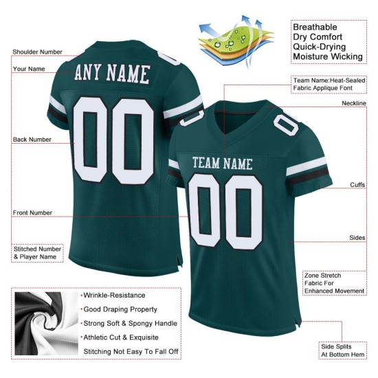 Maillot de football Midnight Custom Blanc-Noir Mesh Vert Authentique Maillot de football Midnight Custom Blanc-Noir Mesh Vert Authentique
