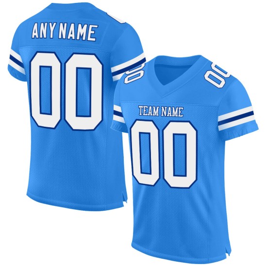 Maillot de football bleu en maille personnalisée, blanc-royal, poudre authentique Maillot de football bleu en maille personnalisée, blanc-royal, poudre authentique