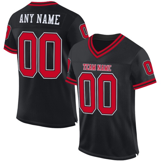 Maillot de football rétro authentique en maille noire rouge et blanche, personnalisé Maillot de football rétro authentique en maille noire rouge et blanche, personnalisé