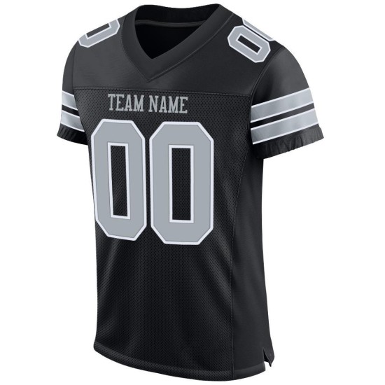 Maillot de football personnalisé authentique noir en maille argent-blanc Maillot de football personnalisé authentique noir en maille argent-blanc