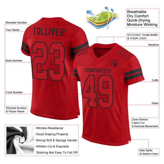 Maillot de football en maille rouge-noir authentique personnalisé Maillot de football en maille rouge-noir authentique personnalisé