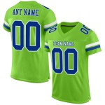 Maillot de football personnalisé authentique néon vert en maille bleu royal-blanc Maillot de football personnalisé authentique néon vert en maille bleu royal-blanc