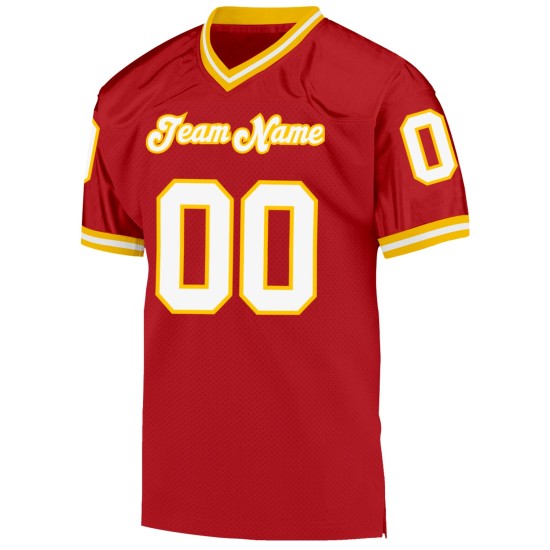 Maillot de football authentique Throwback Mesh blanc-or rouge personnalisé Maillot de football authentique Throwback Mesh blanc-or rouge personnalisé