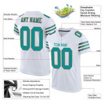 Maillot de football personnalisé blanc aqua-orange en maille authentique Maillot de football personnalisé blanc aqua-orange en maille authentique