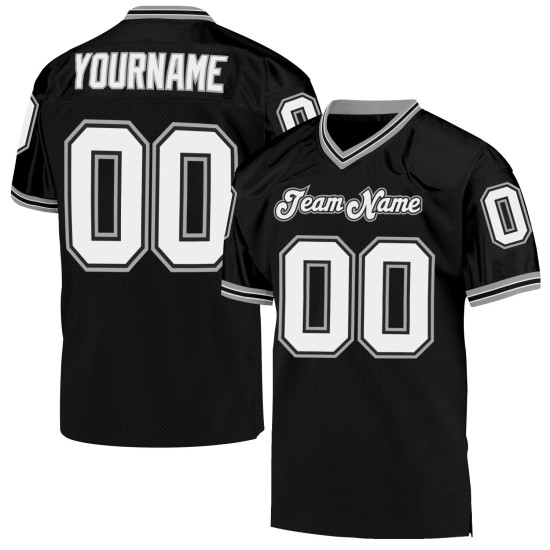 Maillot de football rétro en maille noire, personnalisé, authentique, blanc-gris Maillot de football rétro en maille noire, personnalisé, authentique, blanc-gris