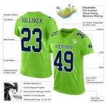 Maillot de football personnalisé en maille verte, bleu marine fluo et blanc, authentique Maillot de football personnalisé en maille verte, bleu marine fluo et blanc, authentique