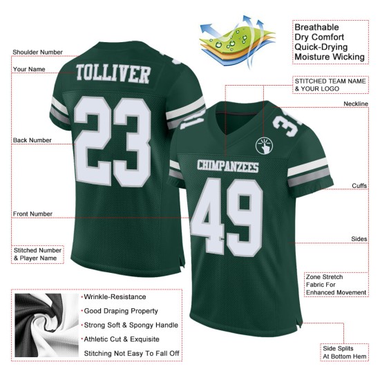 Maillot de football personnalisé vert en maille blanc-gris authentique Maillot de football personnalisé vert en maille blanc-gris authentique