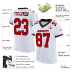 Maillot de football authentique personnalisé en maille rouge-noir blanc Maillot de football authentique personnalisé en maille rouge-noir blanc