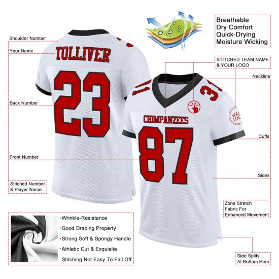 Maillot de football authentique personnalisé en maille rouge-noir blanc Maillot de football authentique personnalisé en maille rouge-noir blanc