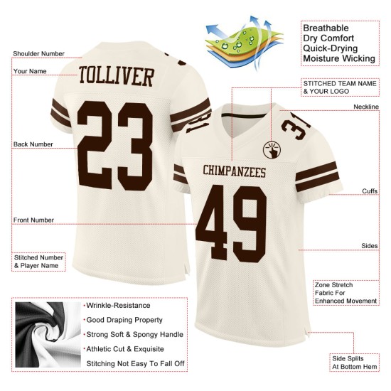 Maillot de football en maille authentique personnalisé marron crème Maillot de football en maille authentique personnalisé marron crème