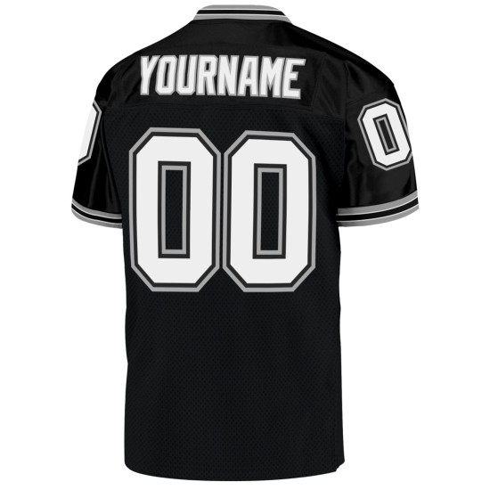 Maillot de football rétro en maille noire, personnalisé, authentique, blanc-gris Maillot de football rétro en maille noire, personnalisé, authentique, blanc-gris