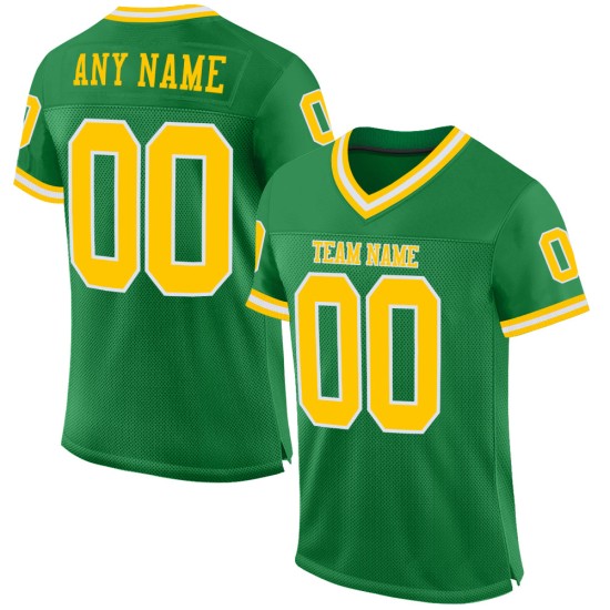 Maillot de football en maille or-blanc authentique personnalisé vert rétro Maillot de football en maille or-blanc authentique personnalisé vert rétro
