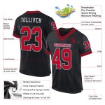 Maillot de football rétro authentique en maille noire rouge et blanche, personnalisé Maillot de football rétro authentique en maille noire rouge et blanche, personnalisé