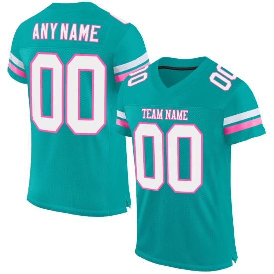 Maillot de football personnalisé blanc-rose Aqua Authentic Mesh Maillot de football personnalisé blanc-rose Aqua Authentic Mesh